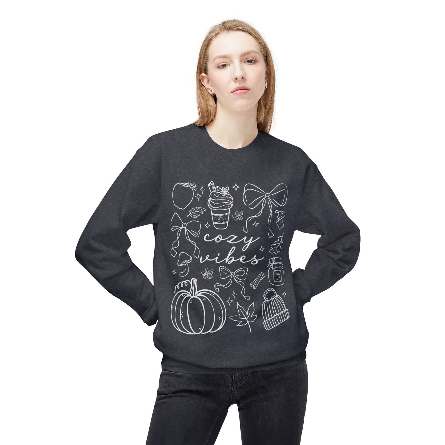 Cozy Fall Vibes Sweatshirt - Unisex Midweight Fleece Crewneck, Autumn Fashion, Halloween Gift, Casual Wear, Winter Layering
