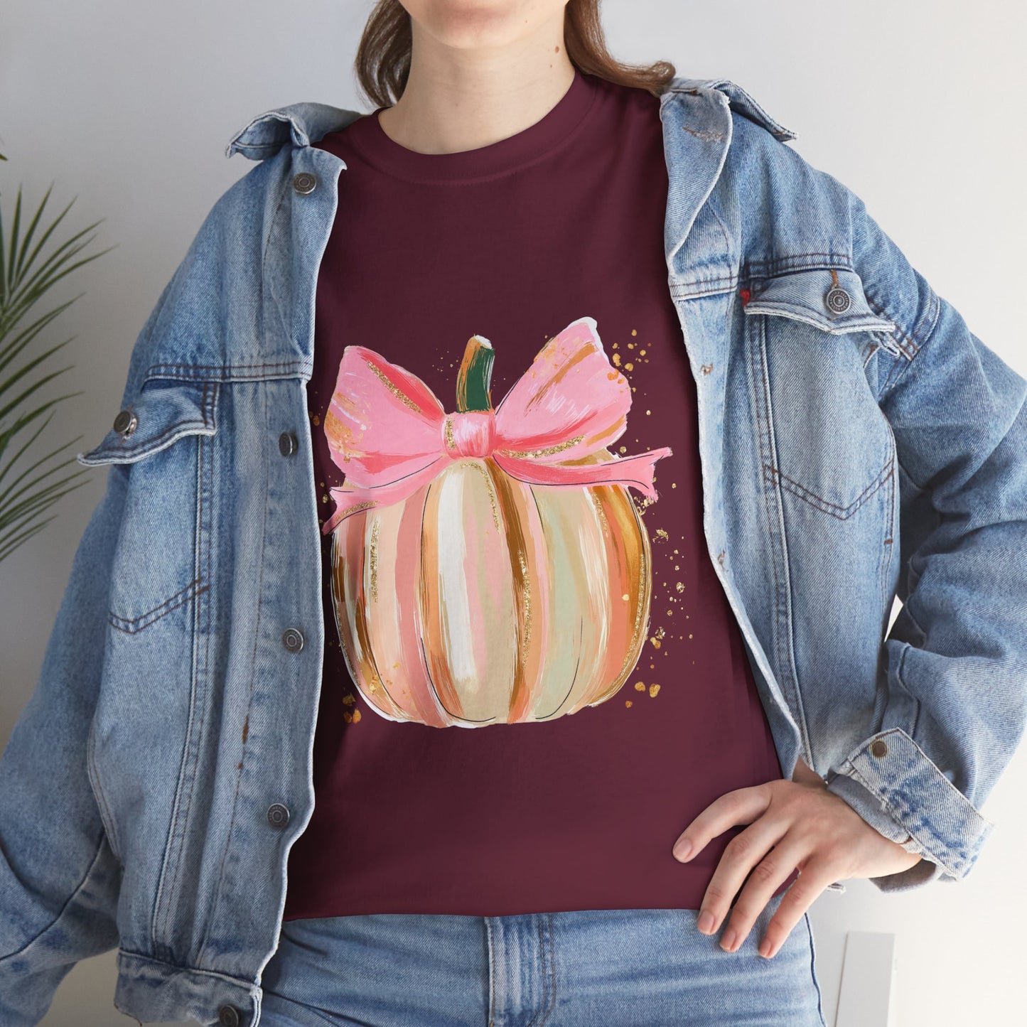 Pumpkin Bow Unisex Cotton Tee, Cute Fall T-Shirt, Harvest Apparel, Halloween Shirt, Thanksgiving Outfit, Seasonal Gift