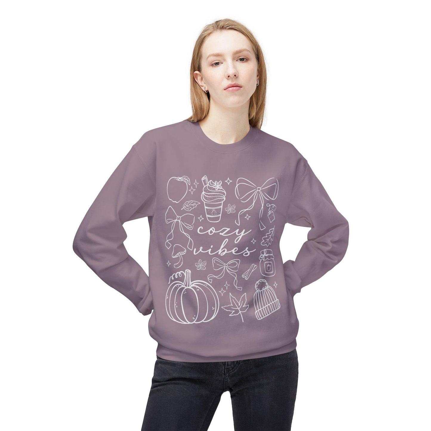 Cozy Fall Vibes Sweatshirt - Unisex Midweight Fleece Crewneck, Autumn Fashion, Halloween Gift, Casual Wear, Winter Layering
