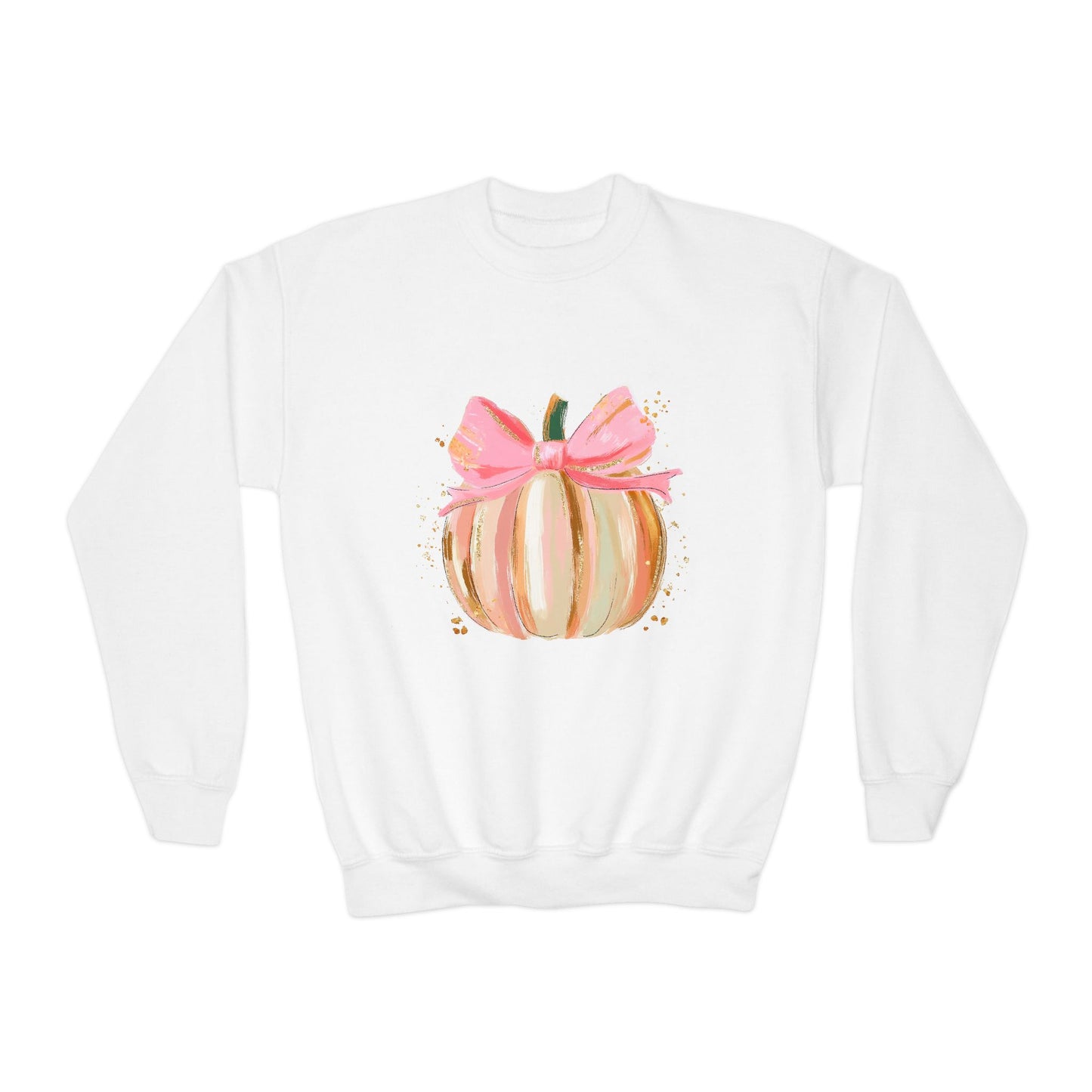 Pumpkin Bow Youth Crewneck Sweatshirt, Fall Sweater, Halloween Gift, Cute Pumpkin Apparel, Cozy Autumn Wear, Kids Sweatshirt