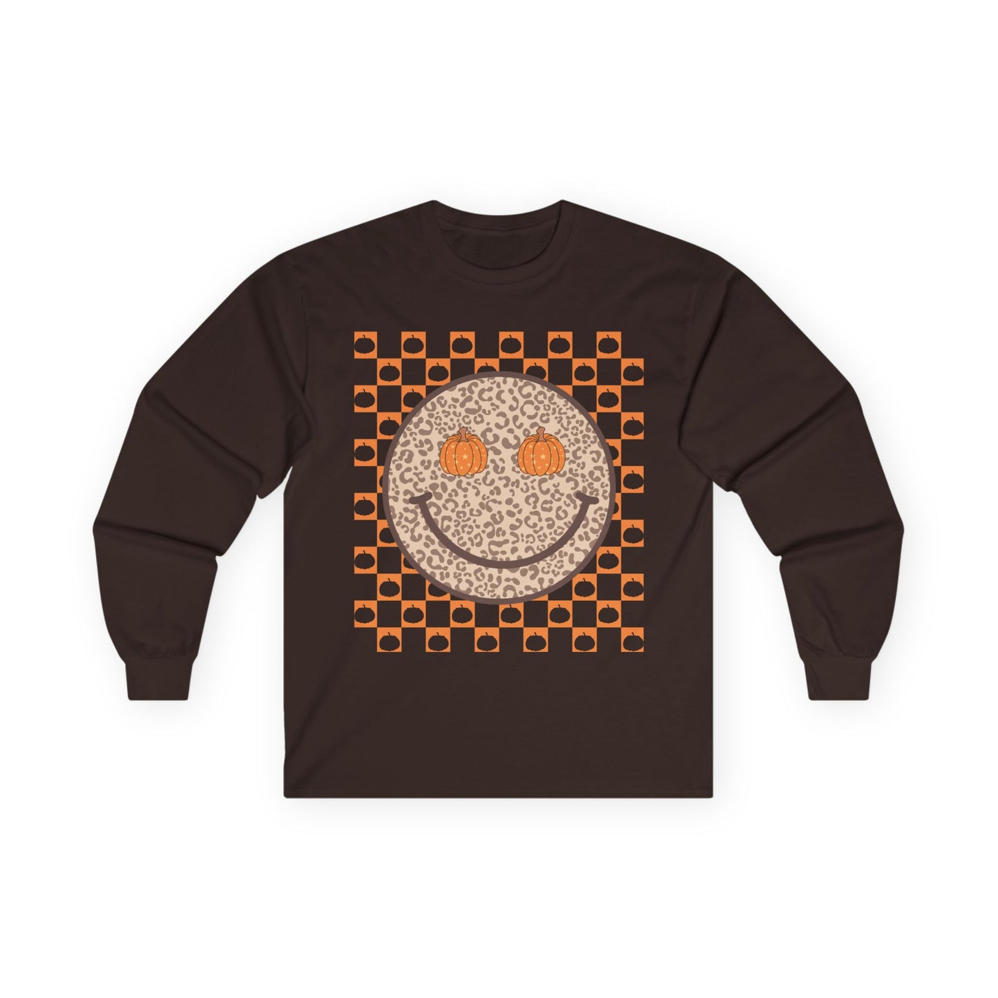 Smiley Leopard Print Long Sleeve Tee | Fun Casual Wear, Gift for Friends, Trendy Anime Shirt, Birthday Surprise, Everyday Style