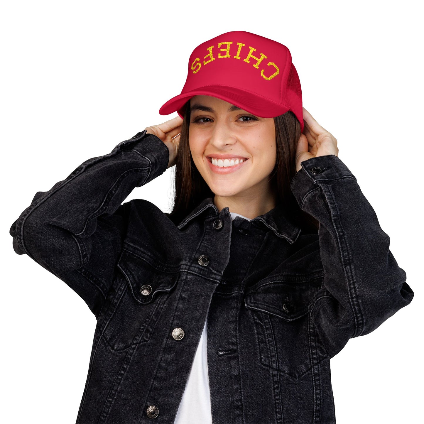Chiefs KC Football Bold Embroidered Foam Trucker Hat, Red Hat for Sport Fans, Custom Cap for Events, Summer Accessories, Gift Idea for Dads