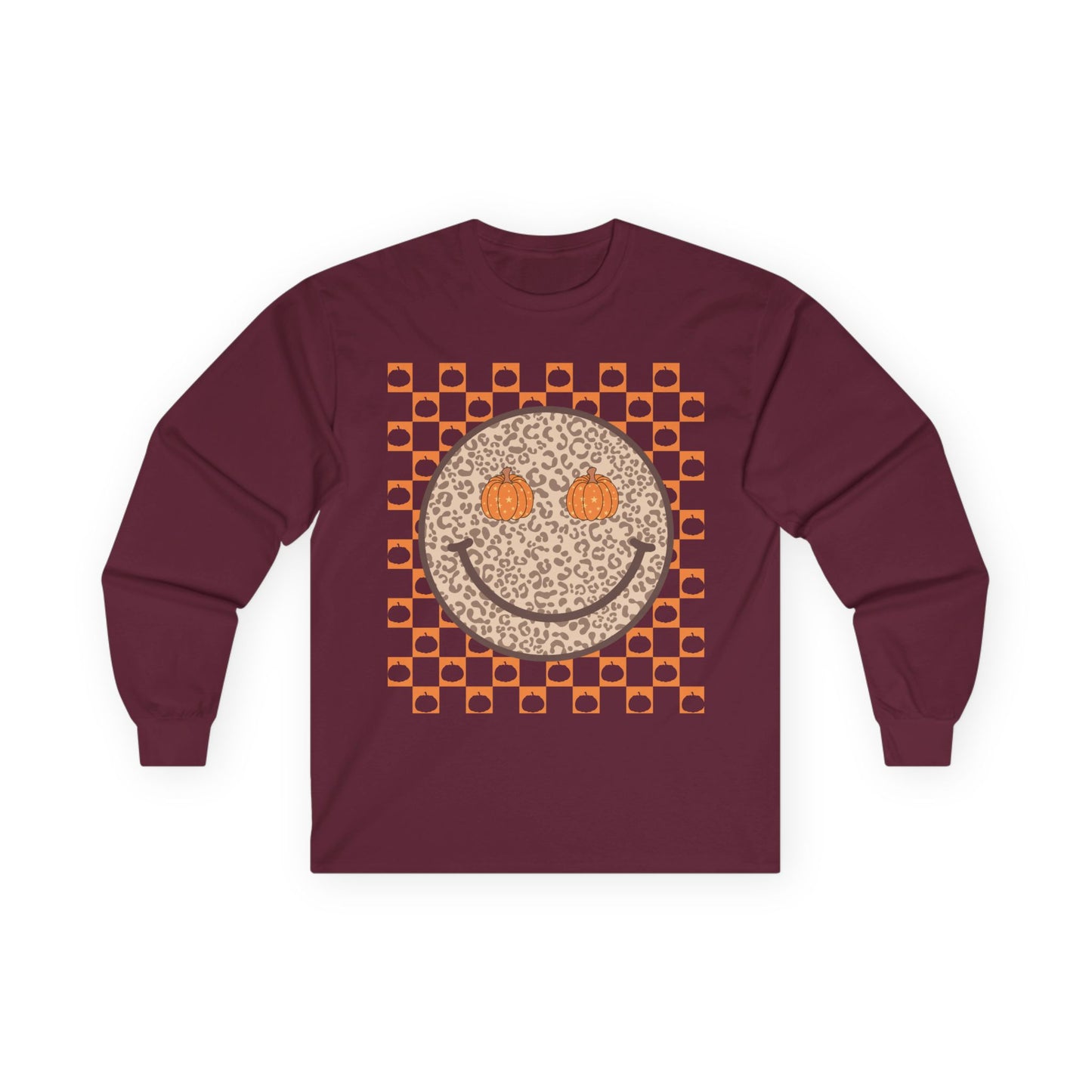 Smiley Leopard Print Long Sleeve Tee | Fun Casual Wear, Gift for Friends, Trendy Anime Shirt, Birthday Surprise, Everyday Style