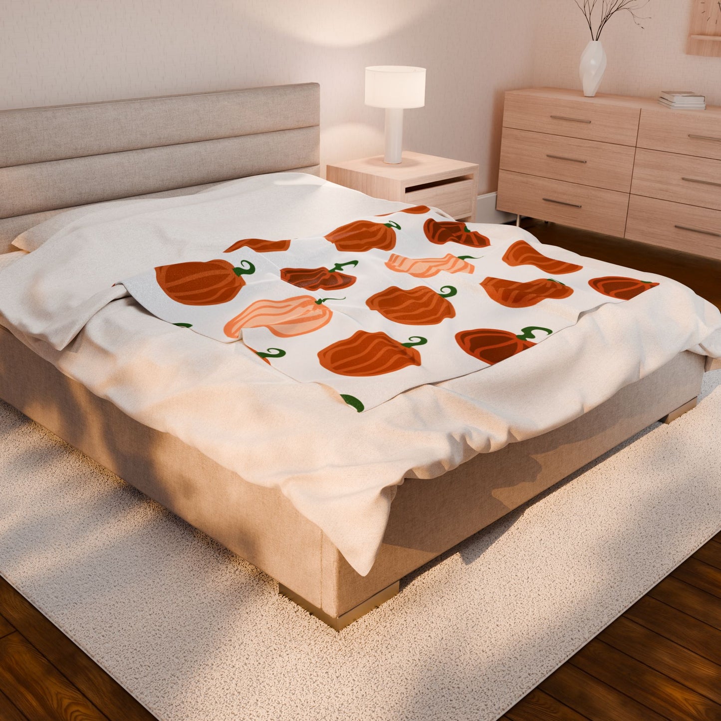 Pumpkin-Themed Velveteen Plush Blanket, Cozy Fall Throw, Halloween Décor, Perfect for Snuggling, Gift for Friends and Family