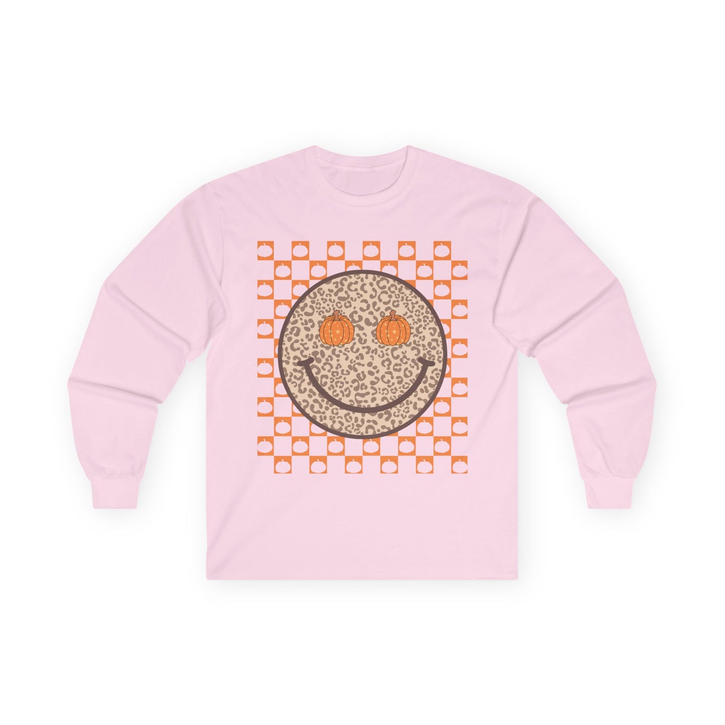 Smiley Leopard Print Long Sleeve Tee | Fun Casual Wear, Gift for Friends, Trendy Anime Shirt, Birthday Surprise, Everyday Style