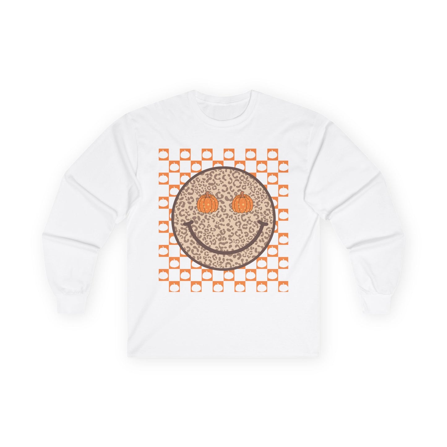 Smiley Leopard Print Long Sleeve Tee | Fun Casual Wear, Gift for Friends, Trendy Anime Shirt, Birthday Surprise, Everyday Style