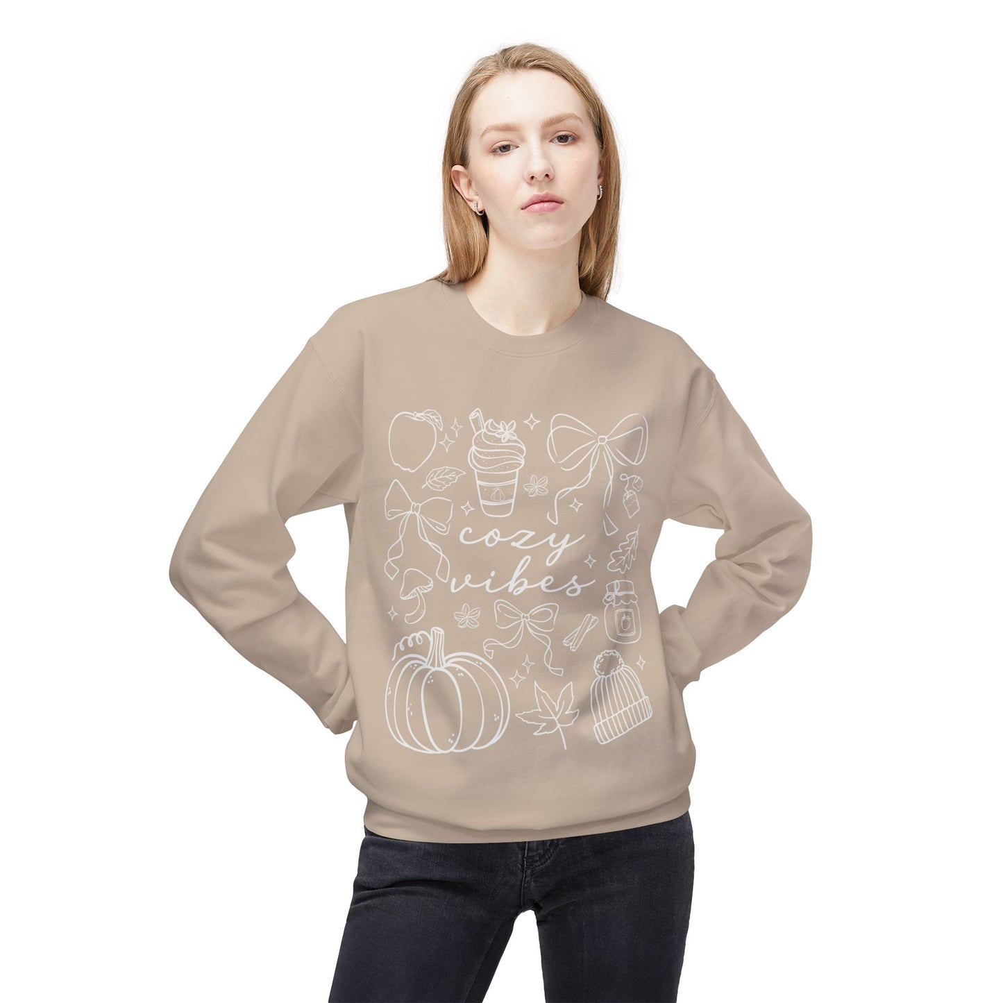 Cozy Fall Vibes Sweatshirt - Unisex Midweight Fleece Crewneck, Autumn Fashion, Halloween Gift, Casual Wear, Winter Layering