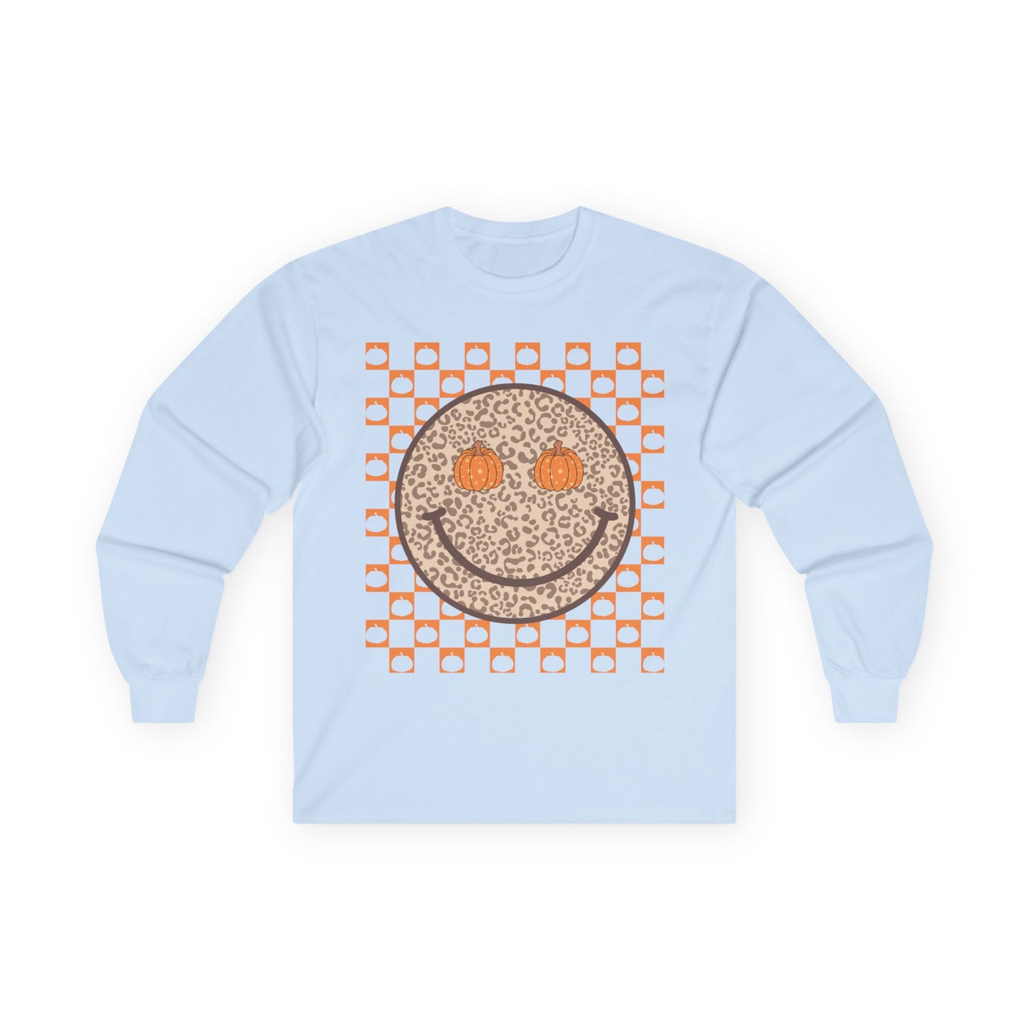 Smiley Leopard Print Long Sleeve Tee | Fun Casual Wear, Gift for Friends, Trendy Anime Shirt, Birthday Surprise, Everyday Style