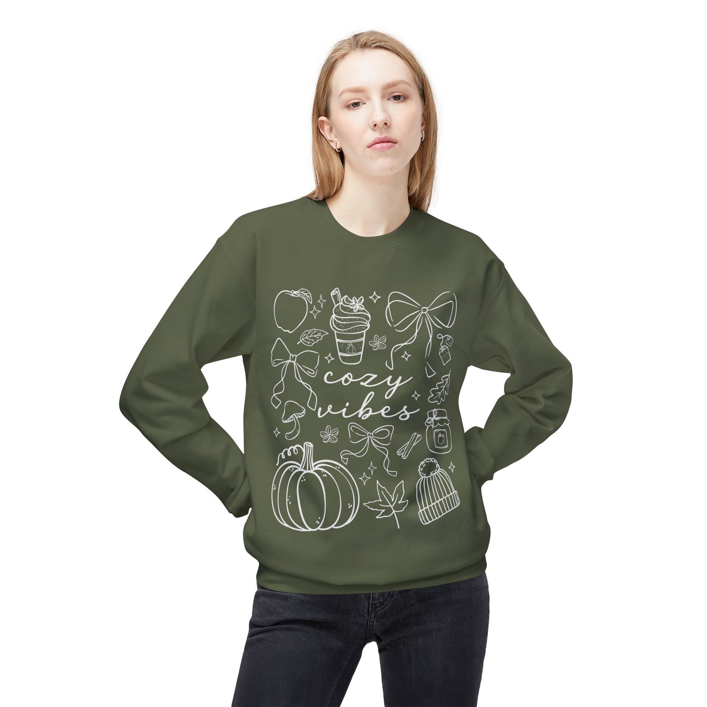 Cozy Fall Vibes Sweatshirt - Unisex Midweight Fleece Crewneck, Autumn Fashion, Halloween Gift, Casual Wear, Winter Layering