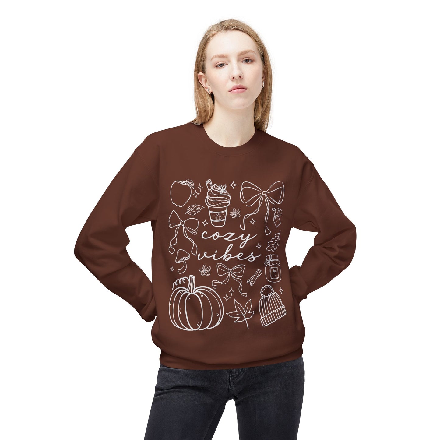 Cozy Fall Vibes Sweatshirt - Unisex Midweight Fleece Crewneck, Autumn Fashion, Halloween Gift, Casual Wear, Winter Layering