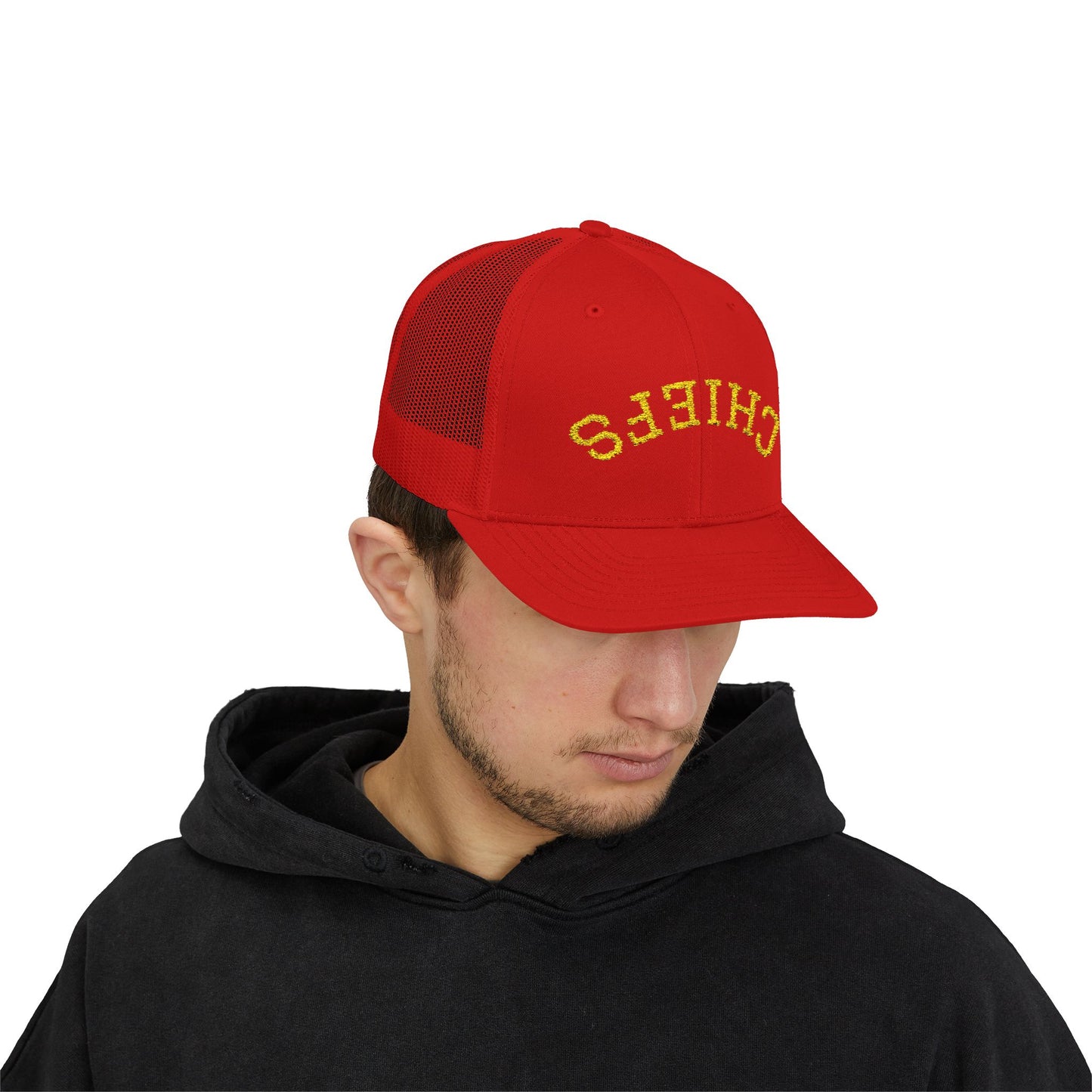 Chiefs Trucker Cap with Bold 'CHIEFS' Design – Perfect for Game Day, Sports Fans, Outdoor Events, Gifts