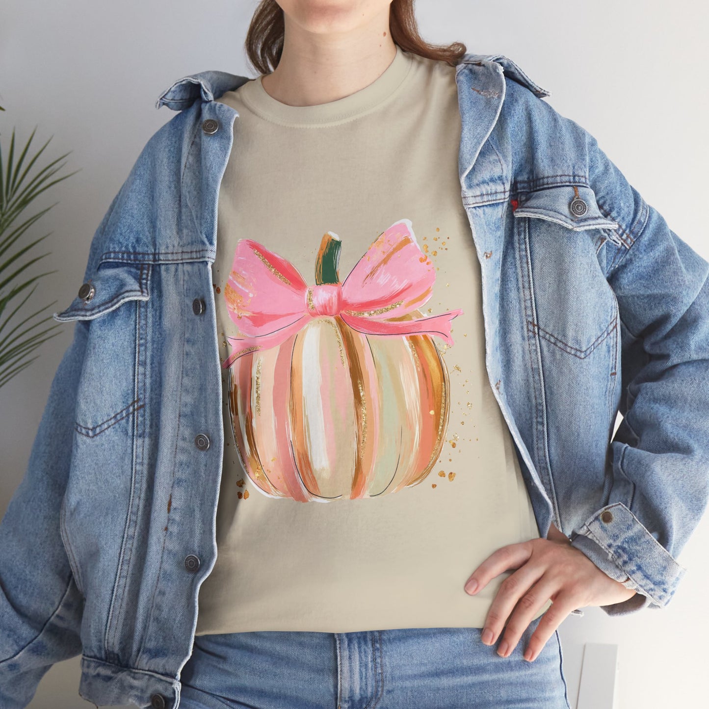Pumpkin Bow Unisex Cotton Tee, Cute Fall T-Shirt, Harvest Apparel, Halloween Shirt, Thanksgiving Outfit, Seasonal Gift