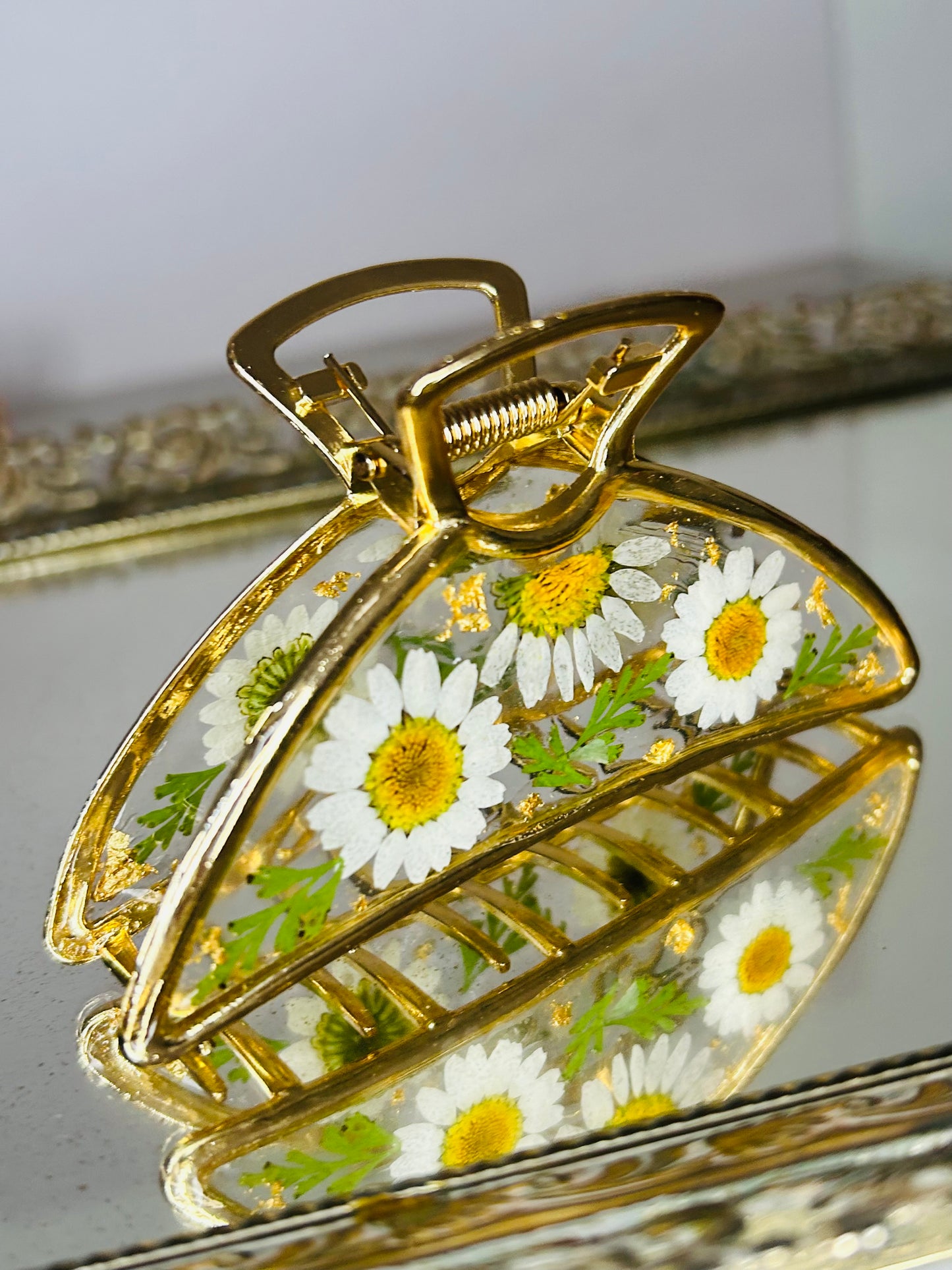 Gold floral claw clips