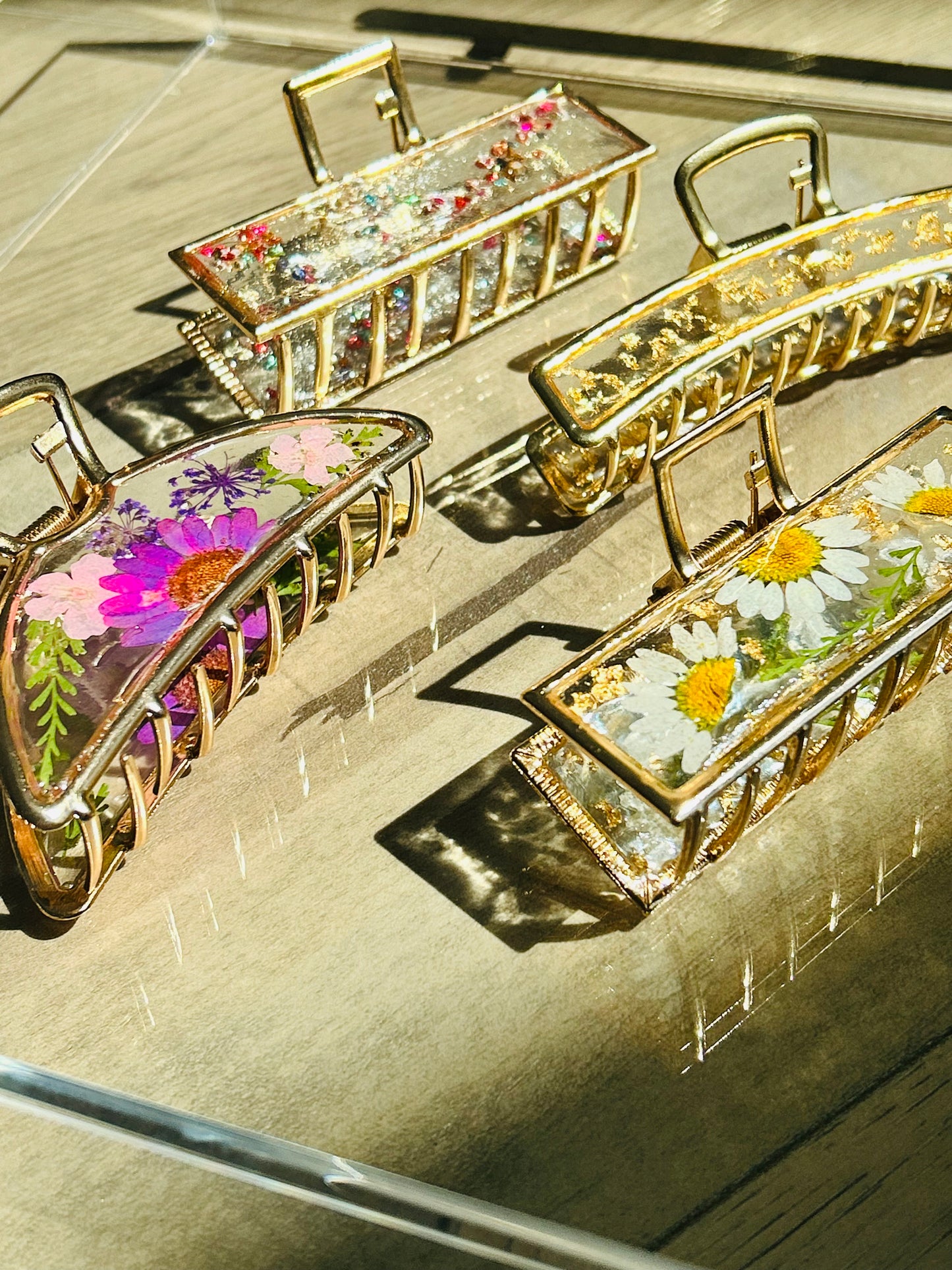 Gold floral claw clips