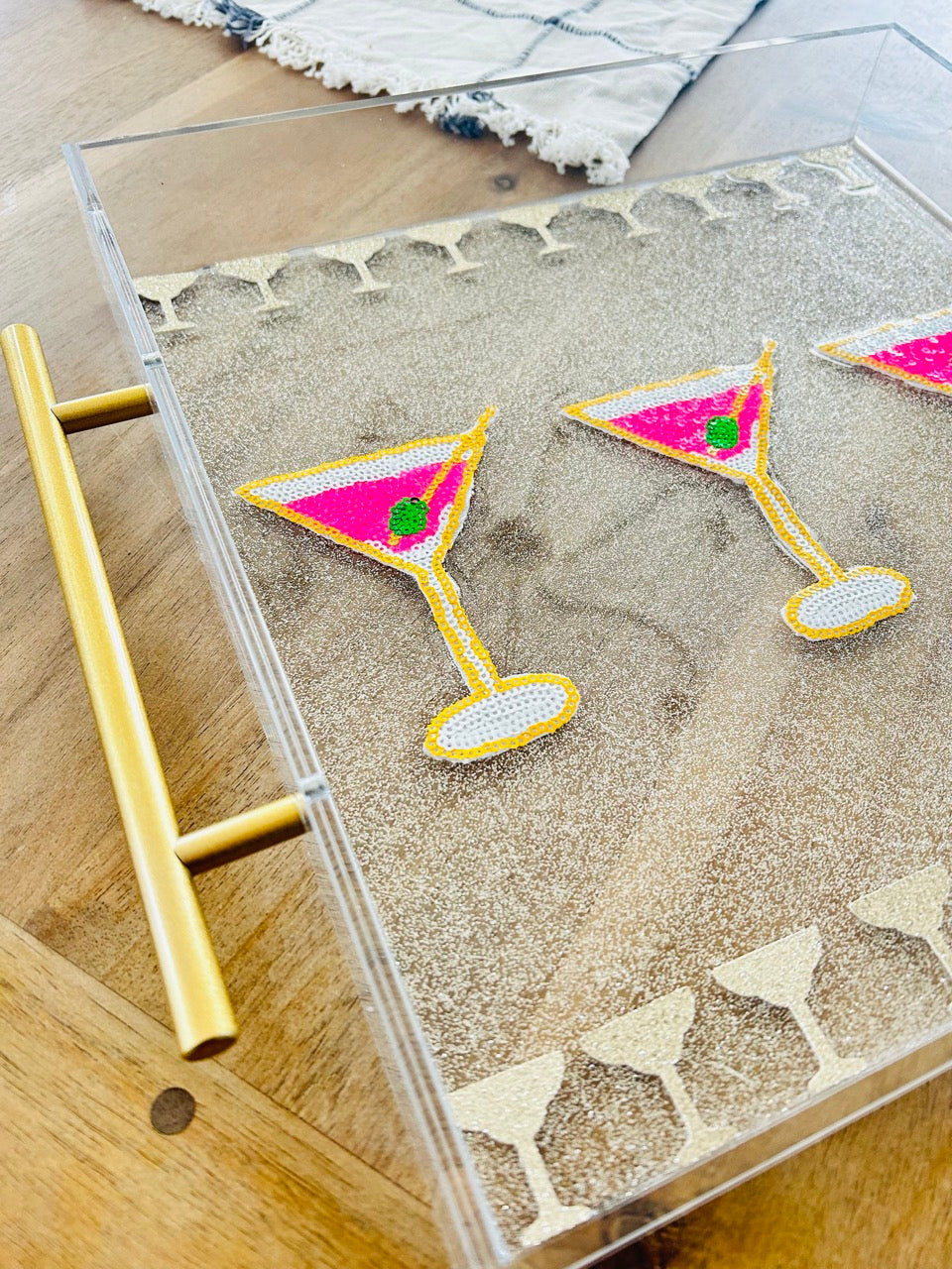 Glitter Bar Tray β Pink Martinis & Gold Handles for Bougie Vibes