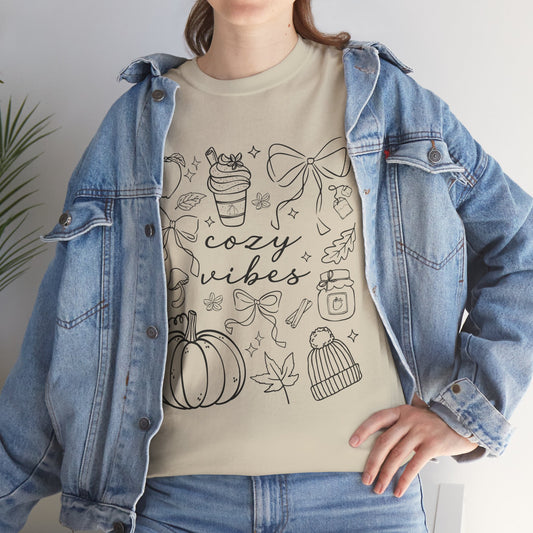 Cozy Vibes Unisex Cotton Tee, Fall Apparel, Gift for Friends, Halloween Top, Autumn Fashion