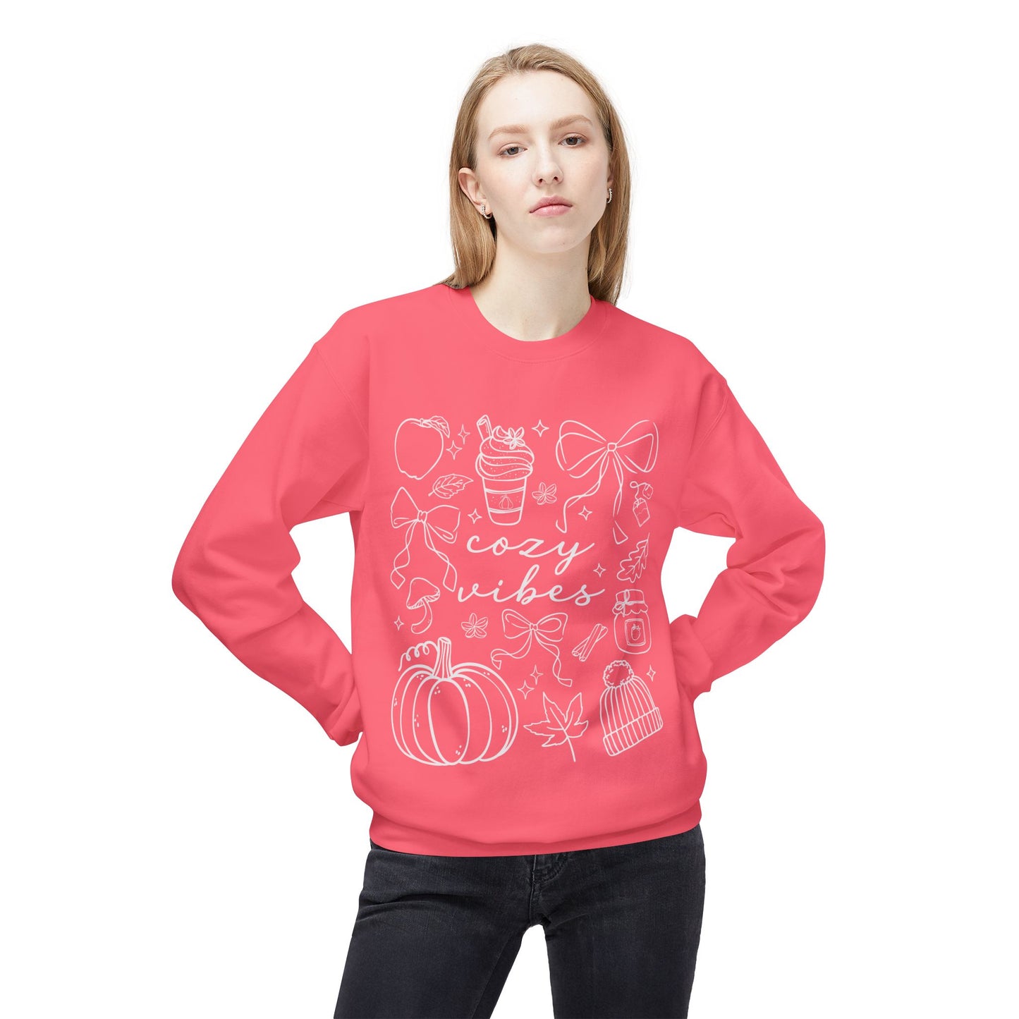 Cozy Fall Vibes Sweatshirt - Unisex Midweight Fleece Crewneck, Autumn Fashion, Halloween Gift, Casual Wear, Winter Layering