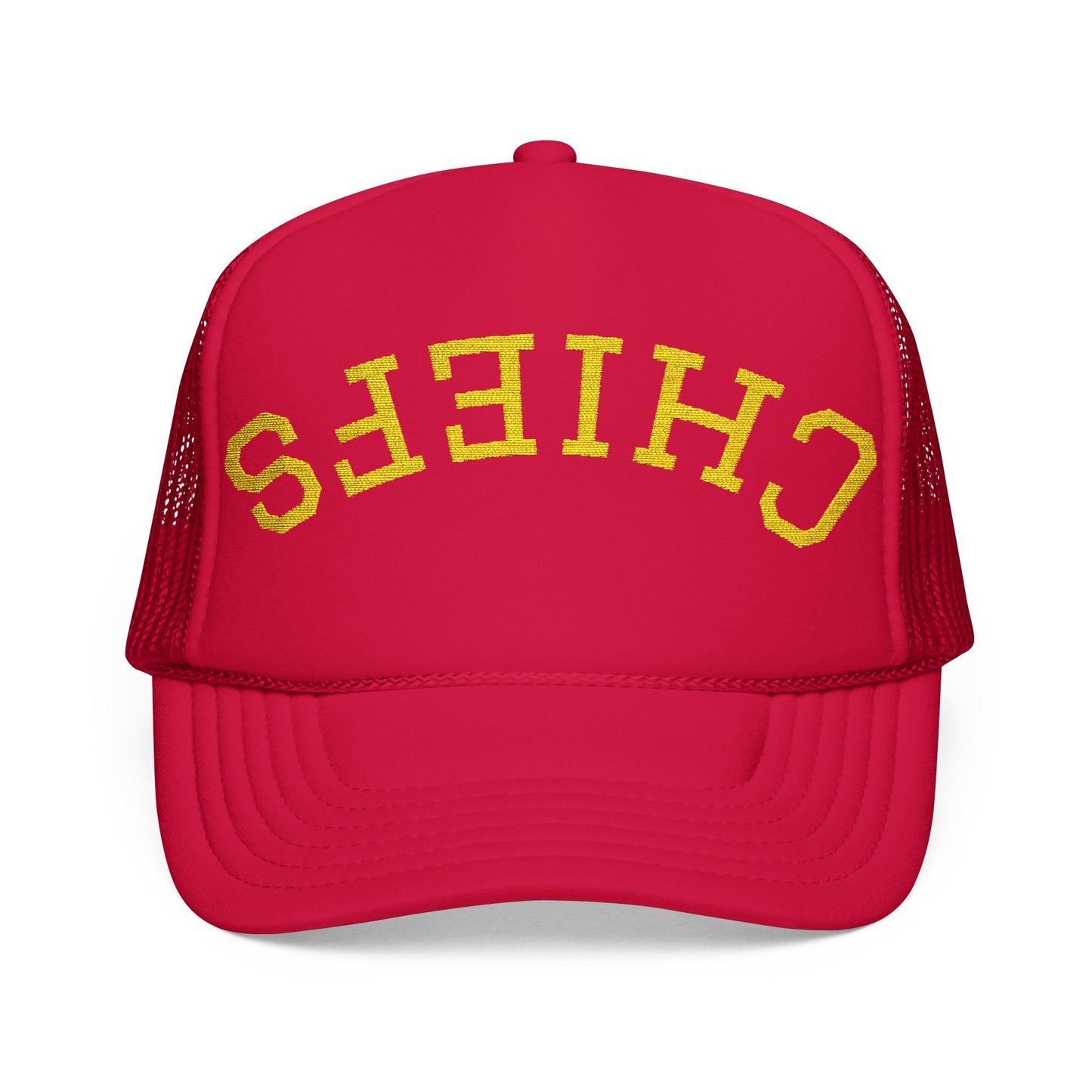 Chiefs KC Football Bold Embroidered Foam Trucker Hat, Red Hat for Sport Fans, Custom Cap for Events, Summer Accessories, Gift Idea for Dads