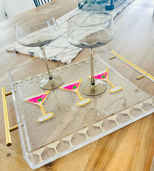 Glitter Bar Tray – Pink Martinis & Gold Handles for Bougie Vibes